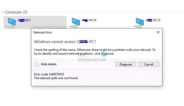 Erro de rede: o Windows não consegue acessar no Windows 11/10