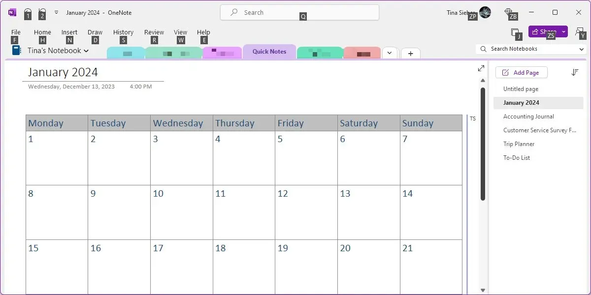 Modèle de calendrier mensuel Notegram