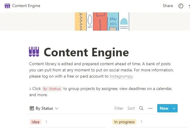 Organizando conteúdo com Content Engine, um dos melhores modelos gratuitos do Notion.