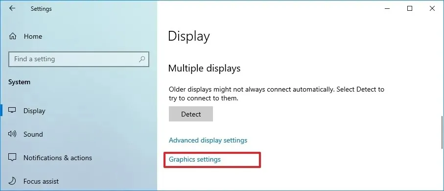 Opzione delle impostazioni grafiche di Windows 10