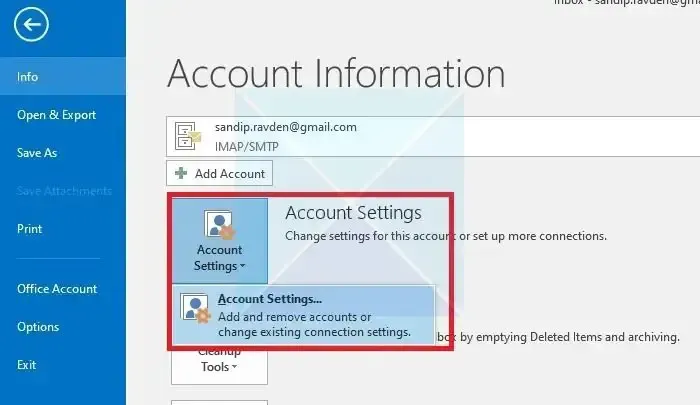 Impostazioni dell'account di Outlook