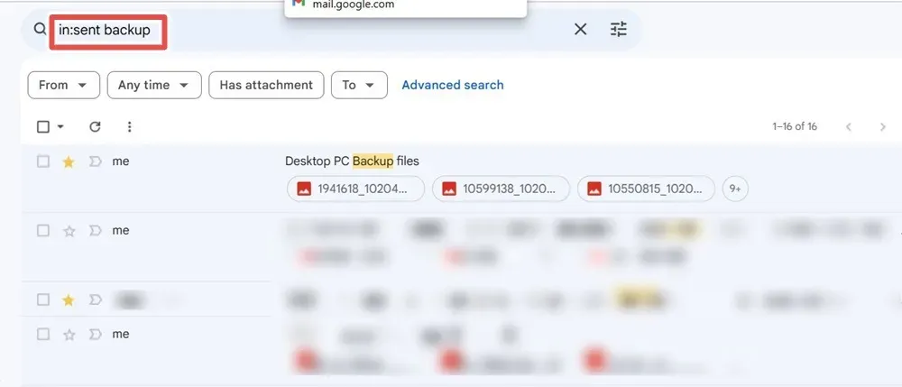 Verwenden Sie den Suchoperator in:sent mit Gmail, um gesendete E-Mails zu einem bestimmten Thema zu durchsuchen.