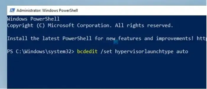 Avvio automatico dell'hypervisor PowerShell