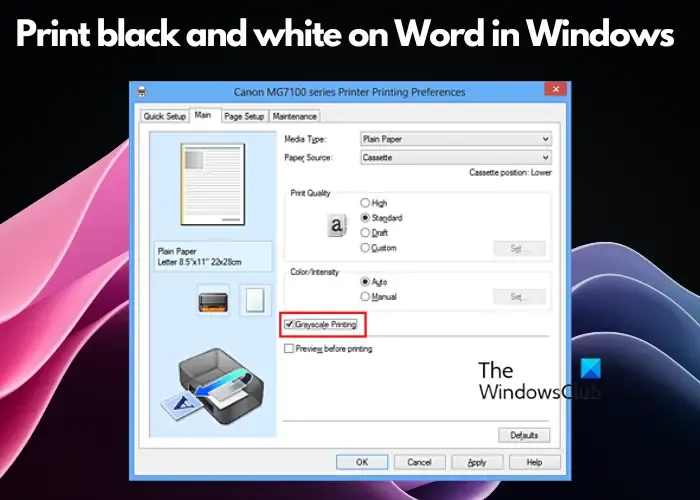 Windows 11 の Word で白黒印刷する方法
