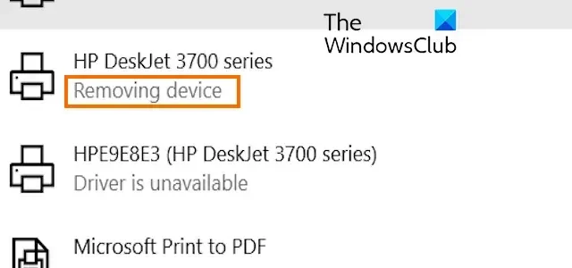 印表機卡在 Windows PC 上的「正在刪除裝置」上
