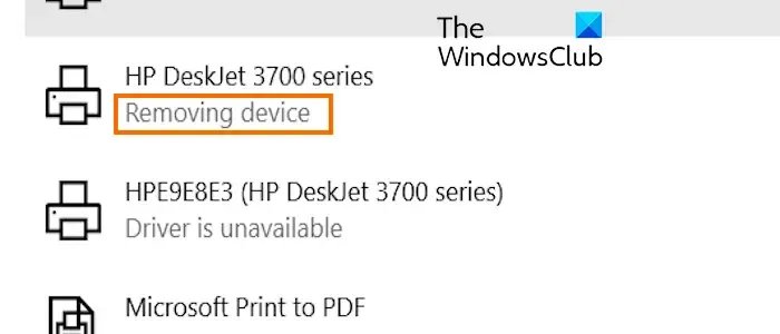 印表機卡在 Windows 上的「正在刪除裝置」上