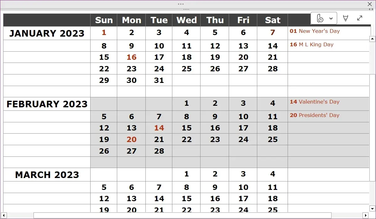 Calendar Labs の四半期プランナー テンプレート