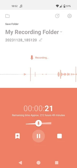 Overzicht van de interface van de GOM Recording-app.
