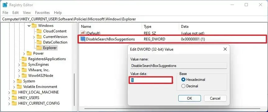 Windows 11 desabilita registro de sugestões de pesquisa