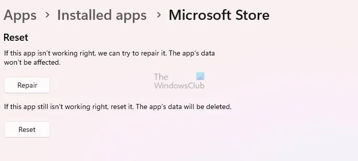 Microsoft Store opnieuw instellen