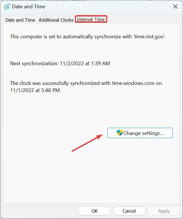 modifier les paramètres pour corriger une erreur survenue lors de la synchronisation de Windows