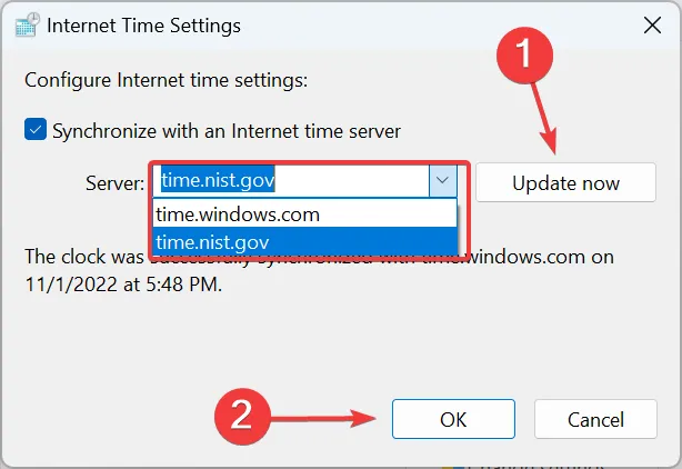 changer de serveur pour corriger une erreur survenue lors de la synchronisation de Windows