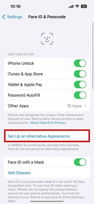 Configurar botón de apariencia alternativa iPhone resaltado