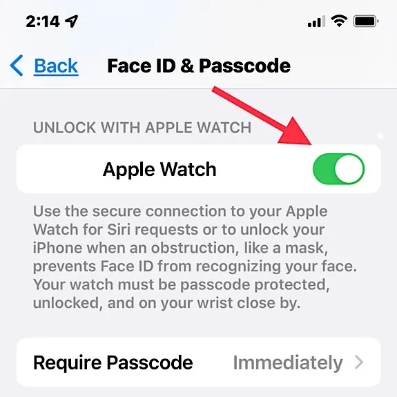 Se connecter Face ID Apple Watch