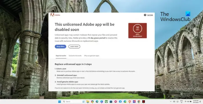 Questa app Adobe non originale verrà disattivata a breve