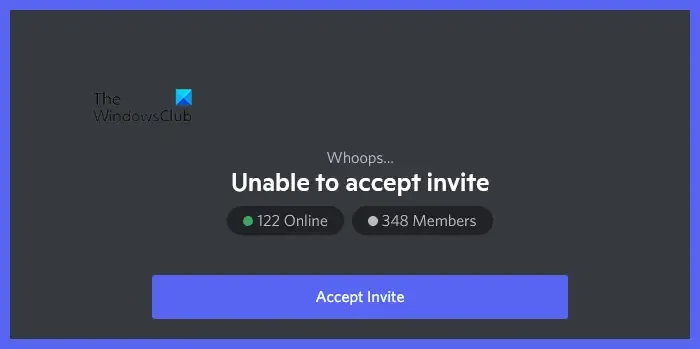 Discord kan de uitnodiging niet accepteren
