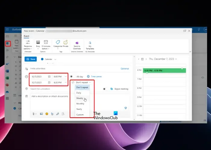 configurar y enviar correos electrónicos recurrentes en Outlook