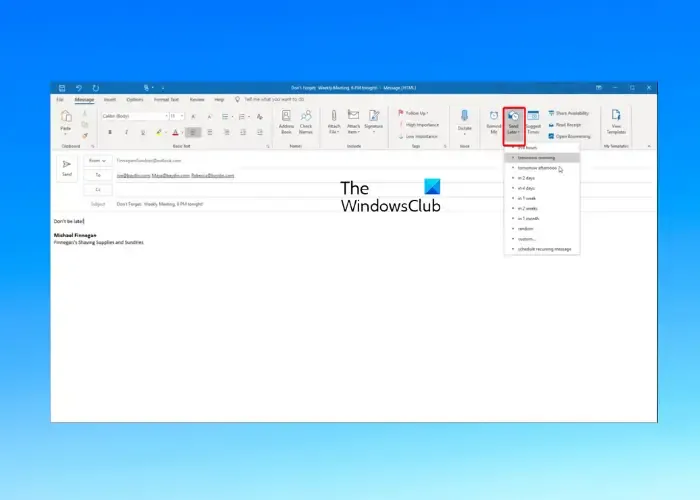 Configure e envie e-mails recorrentes no Outlook