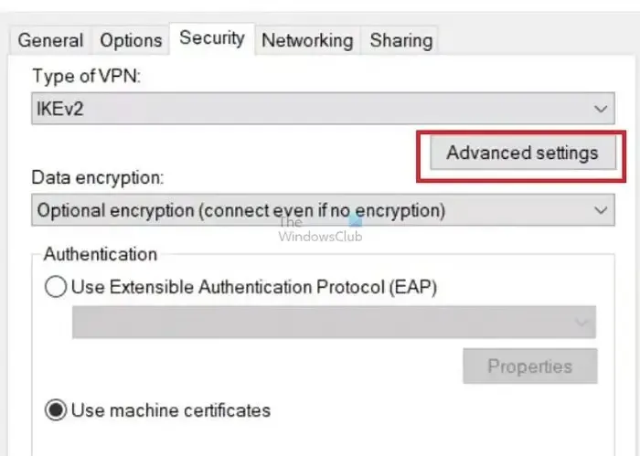 Configurações avançadas de VPN