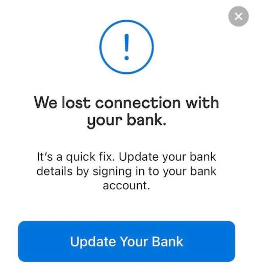 Fehlermeldung „Wir haben die Verbindung zur Bank-Venmo-App verloren“.