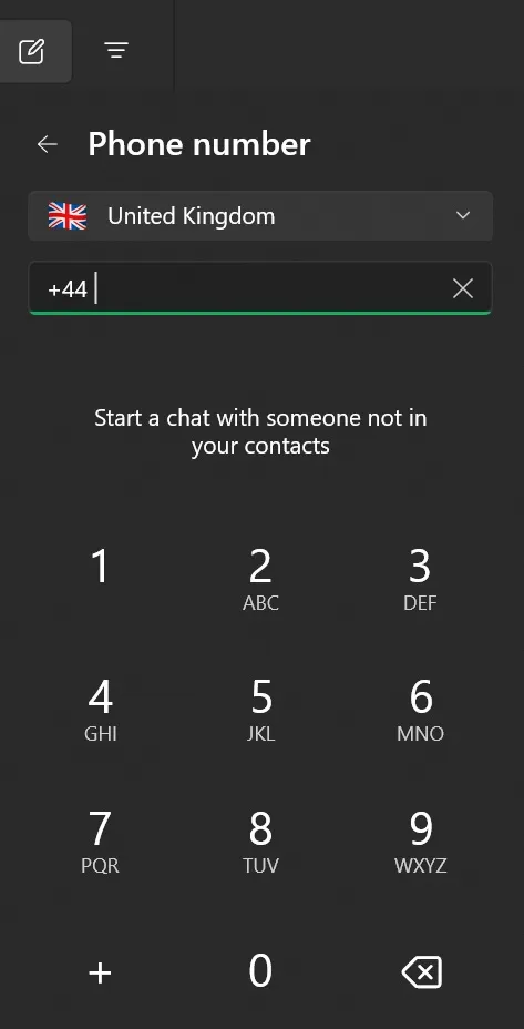 Bate-papo do WhatsApp com número desconhecido