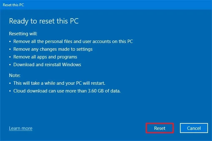 Instalação limpa do Windows 10 com download na nuvem