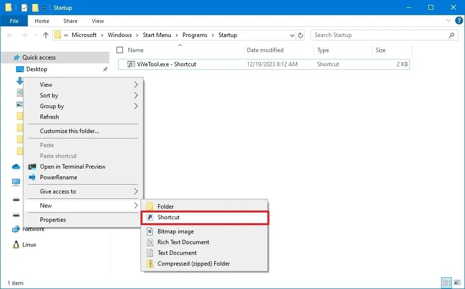 Windows 10-Option zum Erstellen einer Verknüpfung
