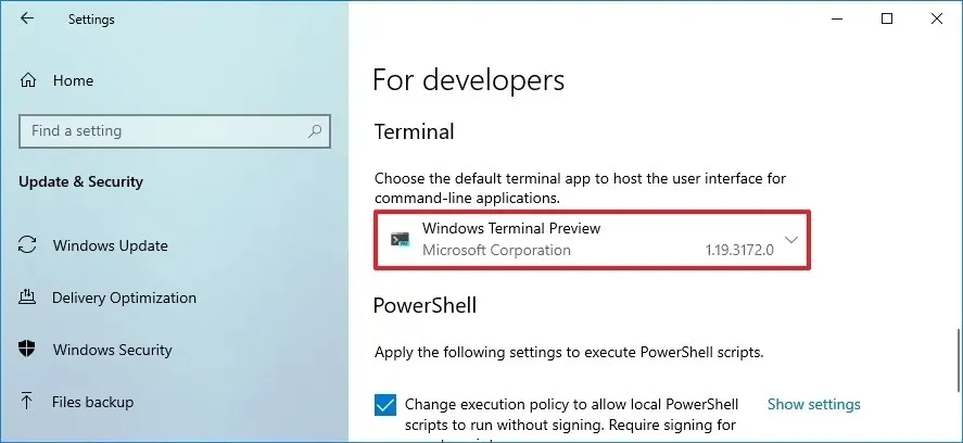 Windows 10 開発者向けにターミナルのデフォルトを変更する