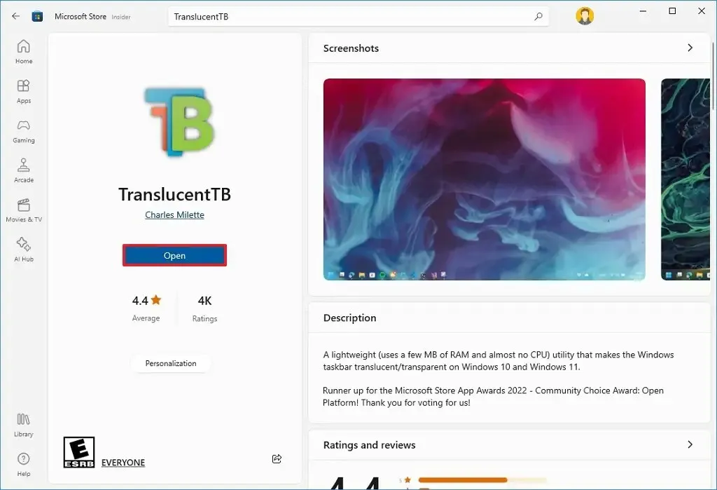 TranslucentTB per Windows 10