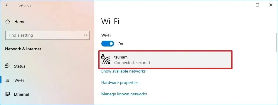Impostazioni Wi-Fi di Windows 10