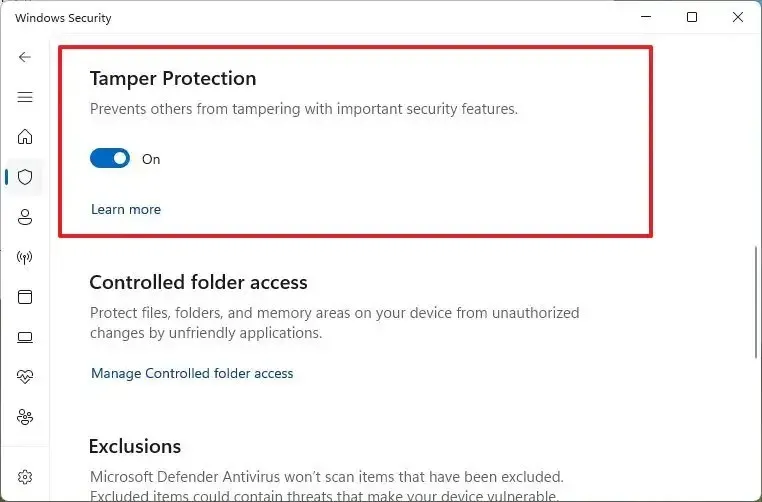 Microsoft Defender Antivirus désactive la protection contre les falsifications
