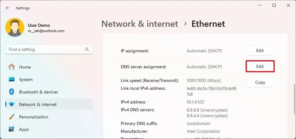 Atribuição de servidor DNS