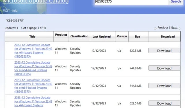 Windows 11 KB5033375 disponible pour les versions 23h2 et 22h2
