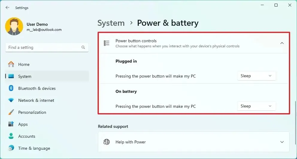 Windows 11 の新しい電源ボタン コントロール