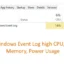 Registro de eventos de Windows con uso elevado de CPU, disco, memoria y energía
