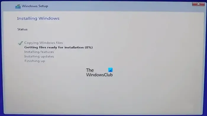 A instalação do Windows começa