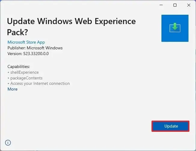 Aggiornamento del pacchetto Windows Web Experience