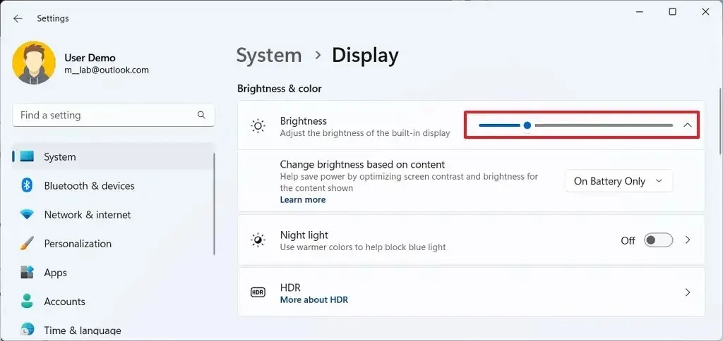 Les paramètres de Windows 11 modifient la luminosité