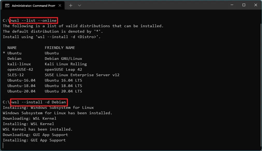 Windows 11 installeert WSL-specifieke distro