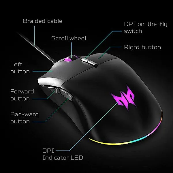 Acer Predator Cestus 330 ゲーミングマウスの仕様ボタン