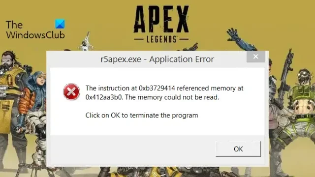 Corrigir erro de aplicativo r5apex.exe A memória não pôde ser lida