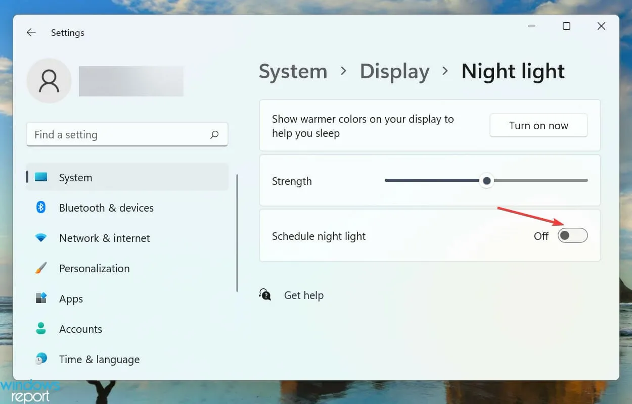 Disabilita Pianifica luce notturna per correggere la luce notturna che non spegne Windows 11