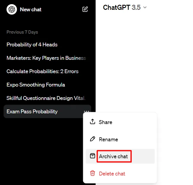 ChatGPT でチャットをアーカイブする - 会話を非表示にする