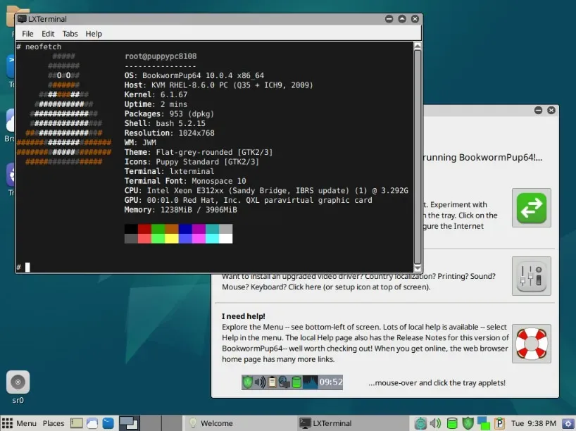 Puppy Linux デスクトップの例を示すスクリーンショット。