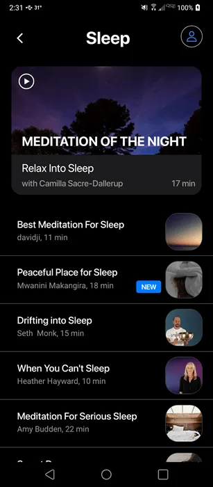 Medytacje podczas snu w jednej z najlepszych uspokajających aplikacji mobilnych klasy premium – Unplug