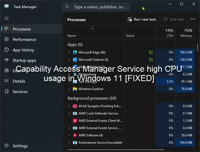 Utilizzo elevato della CPU del servizio Capability Access Manager in Windows 11