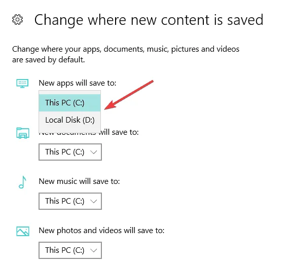 Legen Sie den bevorzugten Download-Speicherort für Windows 10 fest