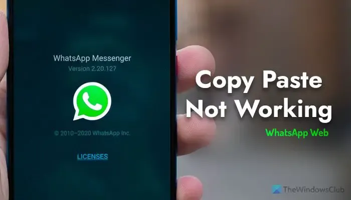 Kopiuj wklej nie działa w WhatsApp Web