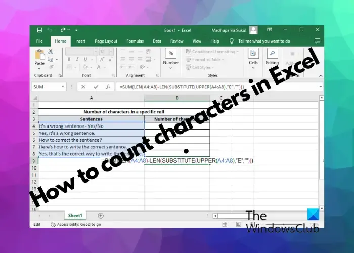 Zählen Sie Zeichen in Excel