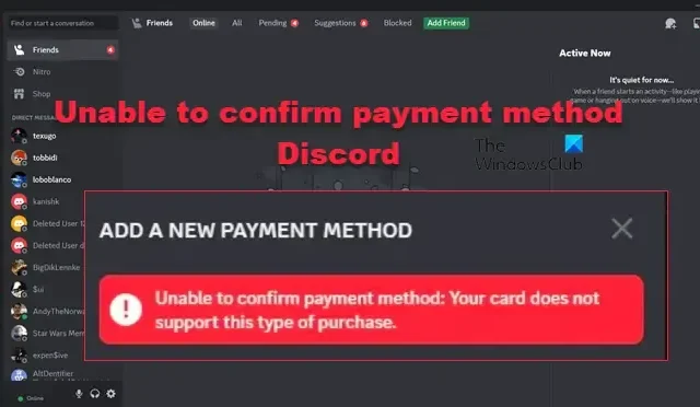 Zahlungsmethode Discord konnte nicht bestätigt werden